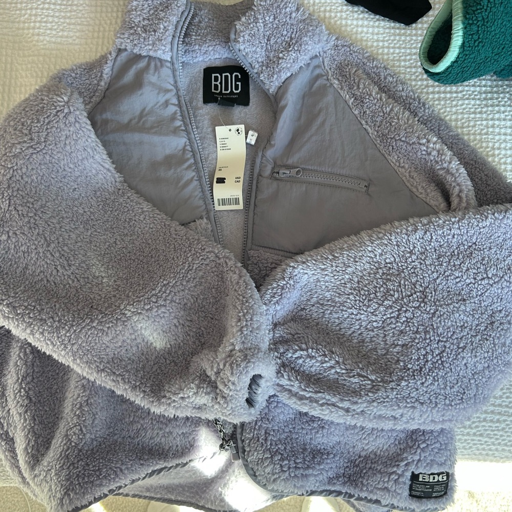 BDG Fleece Jacket - Light Gray/Lilac